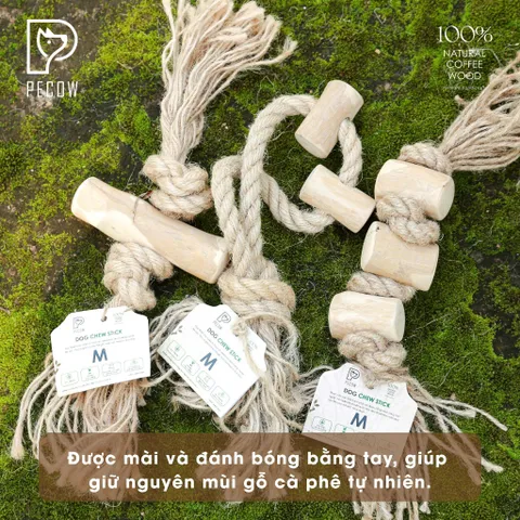 (Size M) Dây thừng thắt nút loại 1 cục từ gỗ cà phê - Giảm mảng bám, sạch răng cho thú cưng