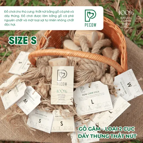 Gỗ gặm PeCow que nhai kết hợp dây thừng bản 2 cục dành cho thú cưng