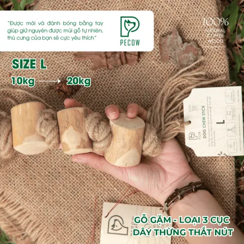 Gỗ gặm thắt nút bằng gỗ cà phê và dây thừng Size L bản 3 cục dành cho thú cưng