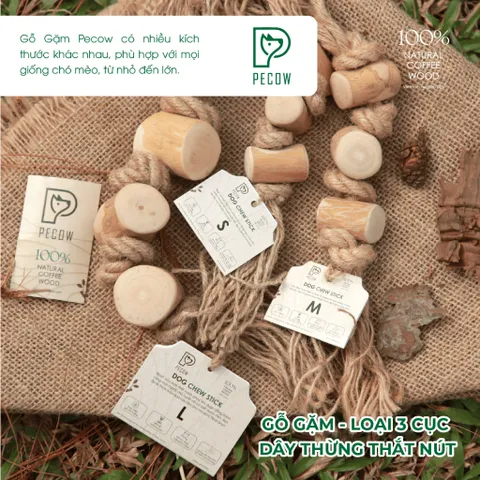 Gỗ gặm thắt nút bằng gỗ cà phê và dây thừng Size L bản 3 cục dành cho thú cưng