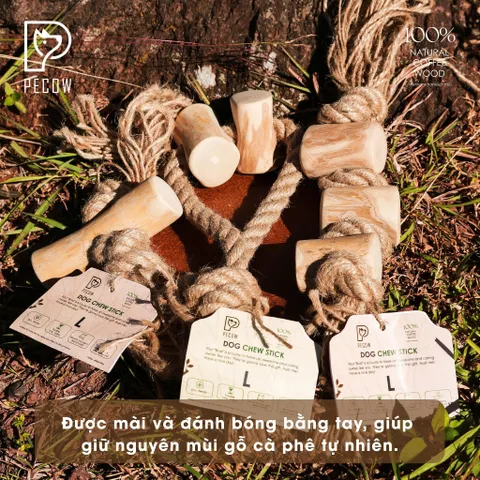 Dây thừng thắt nút từ gỗ cà phê đủ kích thước - Giảm mảng bám, sạch răng cho thú cưng