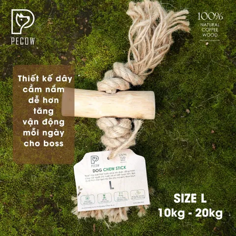(Size L) Dây thừng thắt nút loại 1 cục từ gỗ cà phê - Giảm mảng bám, sạch răng cho thú cưng