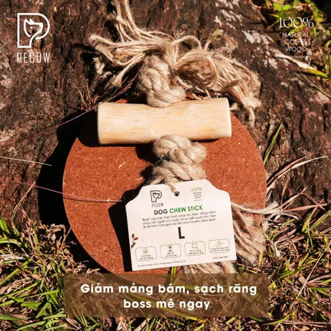 (Size L) Dây thừng thắt nút loại 1 cục từ gỗ cà phê - Giảm mảng bám, sạch răng cho thú cưng
