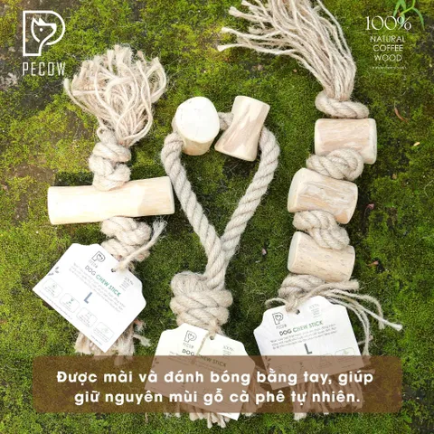 (Size L) Dây thừng thắt nút loại 1 cục từ gỗ cà phê - Giảm mảng bám, sạch răng cho thú cưng