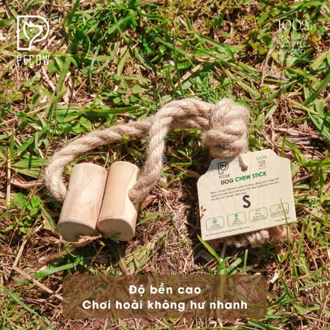(Size S) Dây thừng thắt nút loại 2 cục từ gỗ cà phê - Giảm mảng bám, sạch răng cho thú cưng