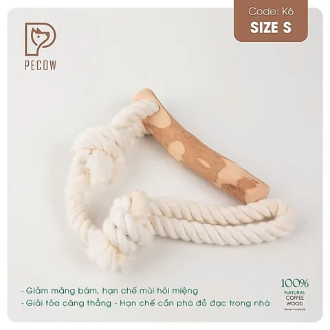 Que từ gỗ cà phê gắn dây kiểu 3 K6 - Size S - Làm sạch răng, giải stress cho boss