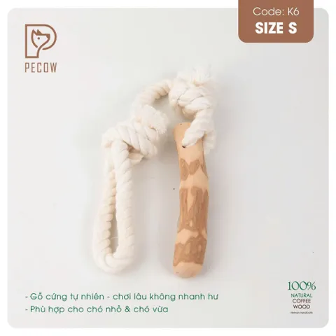 Que từ gỗ cà phê gắn dây kiểu 3 K6 - Size S - Làm sạch răng, giải stress cho boss