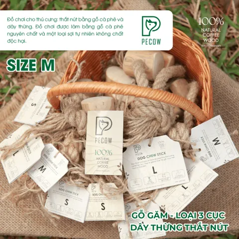 Gỗ gặm thắt nút bằng gỗ cà phê và dây thừng Size M bản 3 cục dành cho thú cưng