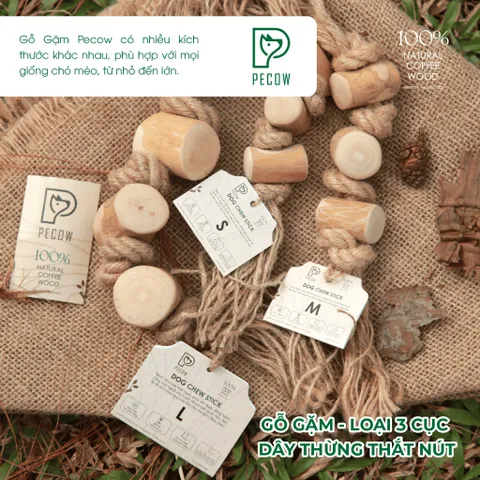 Gỗ gặm thắt nút bằng gỗ cà phê và dây thừng Size M bản 3 cục dành cho thú cưng