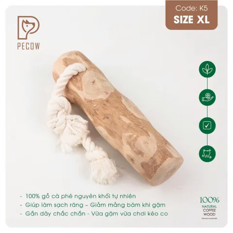 Que từ gỗ cà phê gắn dây kiểu 2 K5 - Size XL - Làm sạch răng, giải stress cho boss