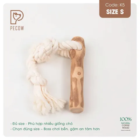 Que từ gỗ cà phê gắn dây kiểu 2 K5 - Size S - Làm sạch răng, giải stress cho boss