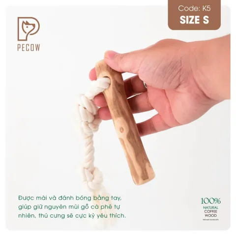 Que từ gỗ cà phê gắn dây kiểu 2 K5 - Size S - Làm sạch răng, giải stress cho boss