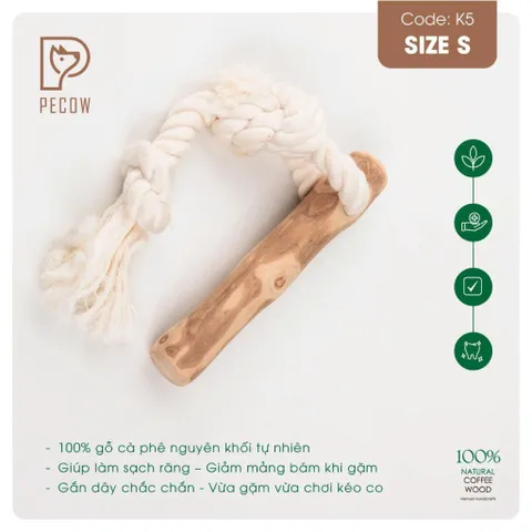 Que từ gỗ cà phê gắn dây kiểu 2 K5 - Size S - Làm sạch răng, giải stress cho boss