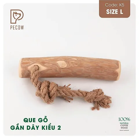 Que từ gỗ cà phê gắn dây kiểu 2 K5 - Size L - Làm sạch răng, giải stress cho boss