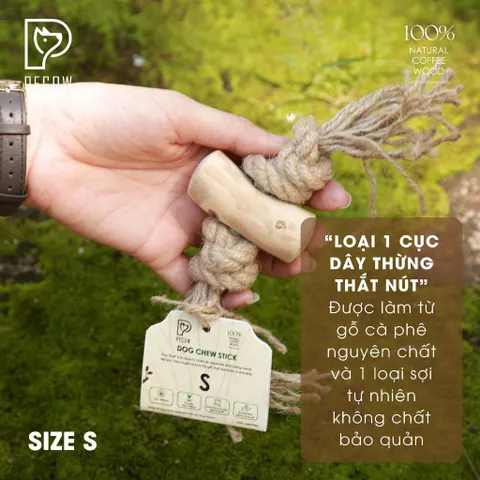 (Size S) Dây thừng thắt nút loại 1 cục từ gỗ cà phê - Giảm mảng bám, sạch răng cho thú cưng