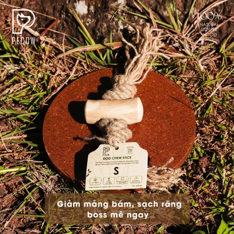 (Size S) Dây thừng thắt nút loại 1 cục từ gỗ cà phê - Giảm mảng bám, sạch răng cho thú cưng