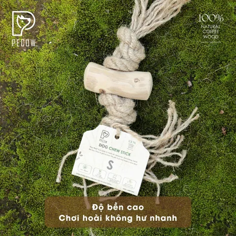 (Size S) Dây thừng thắt nút loại 1 cục từ gỗ cà phê - Giảm mảng bám, sạch răng cho thú cưng