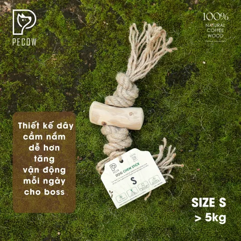 (Size S) Dây thừng thắt nút loại 1 cục từ gỗ cà phê - Giảm mảng bám, sạch răng cho thú cưng