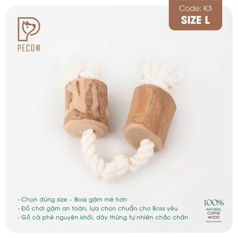 Que từ gỗ cà phê gắn dây 2 cục + 3 nút K3 - Size L