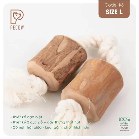 Que từ gỗ cà phê gắn dây 2 cục + 3 nút K3 - Size L