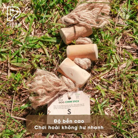 (Size S) Dây thừng thắt nút loại 3 cục từ gỗ cà phê - Giảm mảng bám, sạch răng cho thú cưng