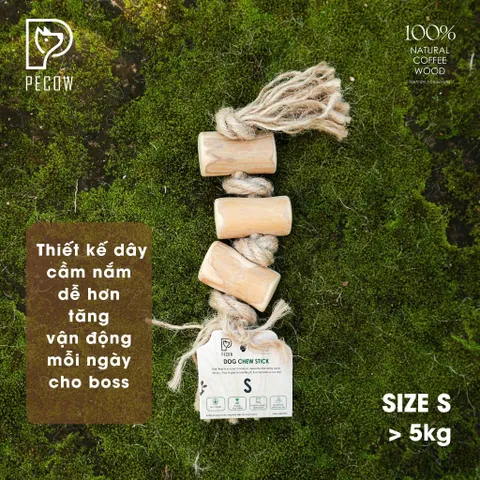(Size S) Dây thừng thắt nút loại 3 cục từ gỗ cà phê - Giảm mảng bám, sạch răng cho thú cưng