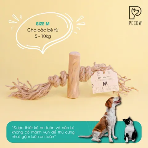Pet Chew Stick - Đồ chơi cho thú cưng thắt nút bằng gỗ cà phê và dây thừng bản 1 cục Size M