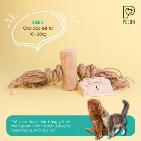 Pet Chew Stick - Đồ chơi cho thú cưng thắt nút bằng gỗ cà phê và dây thừng bản 1 cục Size L