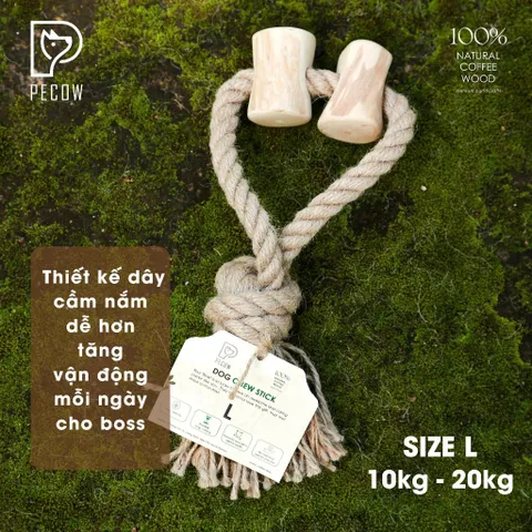 (Size L) Dây thừng thắt nút loại 2 cục từ gỗ cà phê - Giảm mảng bám, sạch răng cho thú cưng