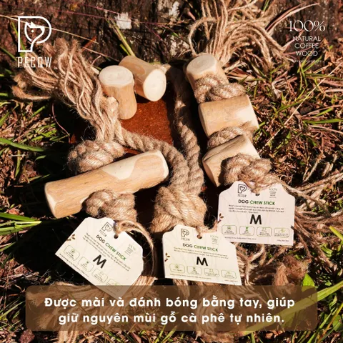 Dây thừng thắt nút loại 2 cục từ gỗ cà phê đủ kích thước - Giảm mảng bám, sạch răng cho thú cưng