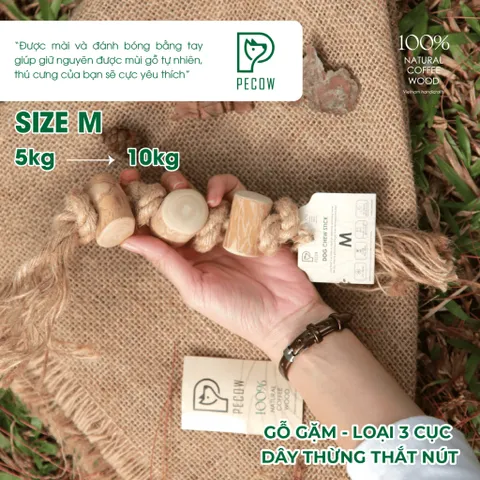 Gỗ gặm PeCow que nhai kết hợp dây thừng bản 3 cục dành cho thú cưng