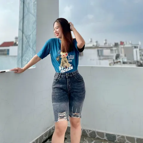 [Bigsize] Quần jean nữ lửng gối mẫu rách tua loang màu xám hàng co giãn phối nắp túi