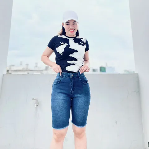 [Bigsize] Quần Jean Lửng Gối Nữ Hàng Co Giãn Mạnh Mẫu Trơn Tua Lai Màu Xanh Đậm Mã 4465