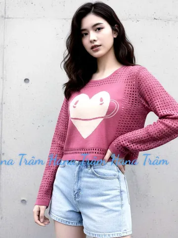 Áo len nữ kiểu lỗ croptop tay dài hình trái tim