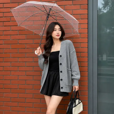 Áo Khoác Len Cardigan Nữ Dáng Rộng Phong Cách Hàn Quốc