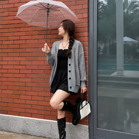 Áo Khoác Len Cardigan Nữ Dáng Rộng Phong Cách Hàn Quốc