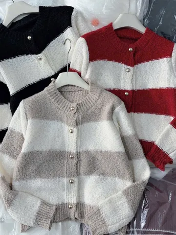 Áo khoác len cardigan nữ tay dài sọc ngang