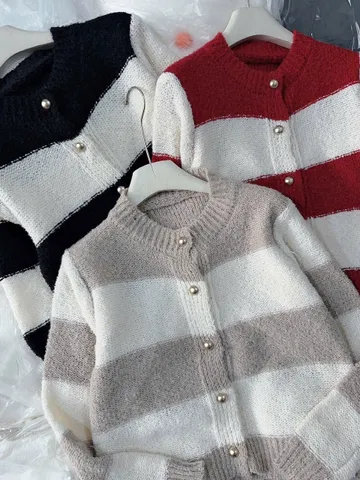 Áo khoác len cardigan nữ tay dài sọc ngang