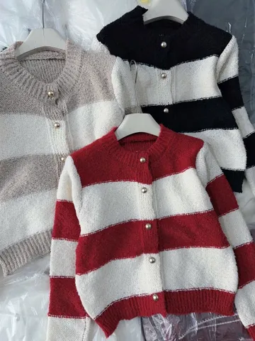 Áo khoác len cardigan nữ tay dài sọc ngang