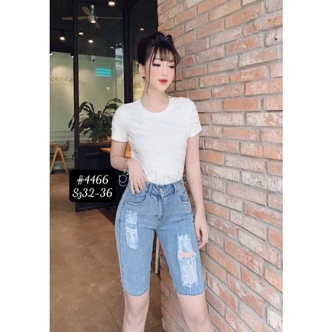 [Bigsize] Quần Jean Lửng Gối Nữ Hàng Co Giãn Mạnh Mẫu Rách 2 Bên Mã 4466