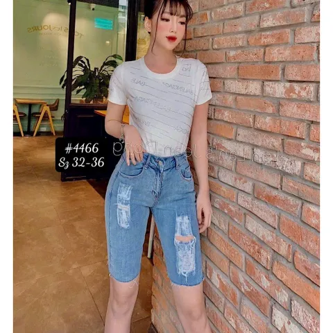 [Bigsize] Quần Jean Lửng Gối Nữ Hàng Co Giãn Mạnh Mẫu Rách 2 Bên Mã 4466