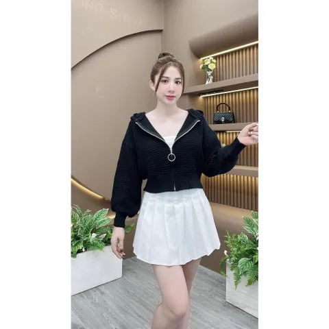Áo khoác len nữ dây kéo tròn phối nón dáng lửng len dày đẹp nhiều màu