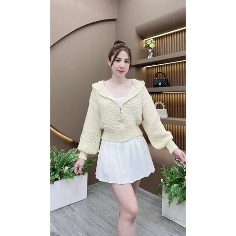 Áo khoác len nữ dây kéo tròn phối nón dáng lửng len dày đẹp nhiều màu