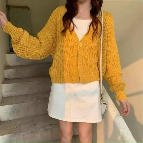 Áo khoác len cardigan nữ 1 nút tay dài