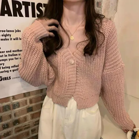 Áo khoác len cardigan nữ 1 nút tay dài
