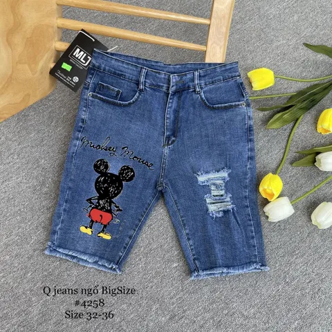 [Bigsize] Quần Jean Lửng Gối Nữ Hàng Co Giãn Mạnh Kiểu Rách In Hình 4323