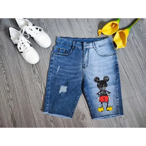 [Bigsize] Quần Jean Lửng Gối Nữ Hàng Co Giãn Mạnh Kiểu Rách In Hình 4323
