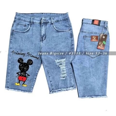 [Bigsize] Quần Jean Lửng Gối Nữ Hàng Co Giãn Mạnh Kiểu Rách In Hình 4323