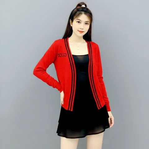 Áo Khoác Len Sọc Viền Vạt Xéo