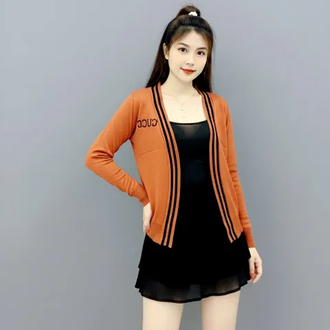 Áo Khoác Len Sọc Viền Vạt Xéo